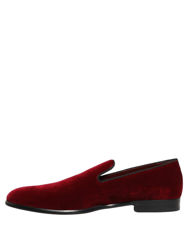 Dolce &amp; Gabbana Maroon Velvet Slip On Men Dress Loafers Shoes