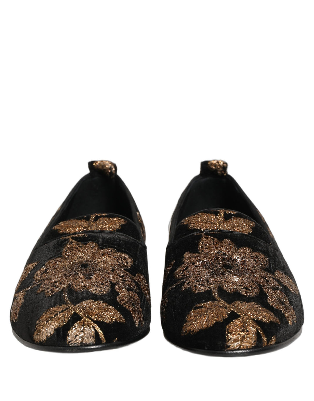 Dolce &amp; Gabbana Black Floral Jacquard Dress Loafers Shoes