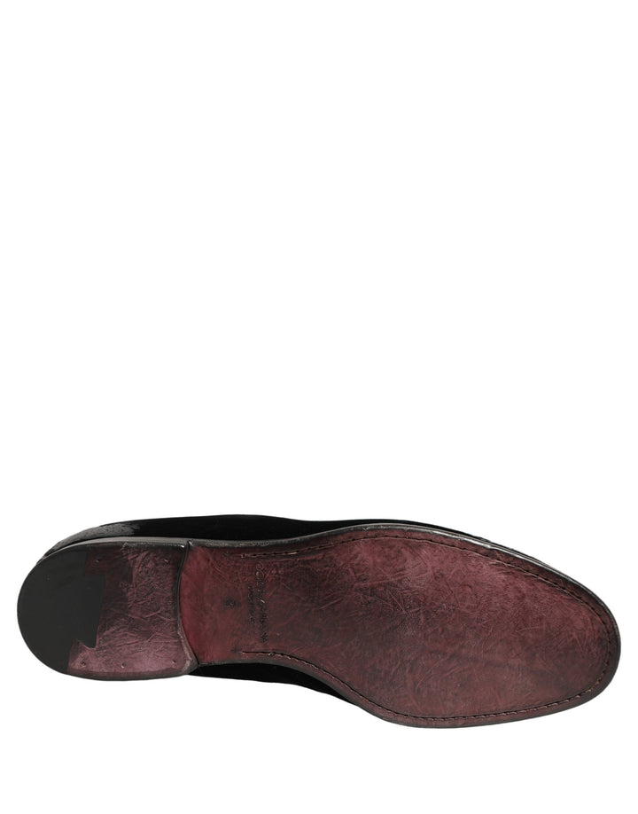 Dolce &amp; Gabbana Black Velvet Loafers Formal Men Dress Shoes