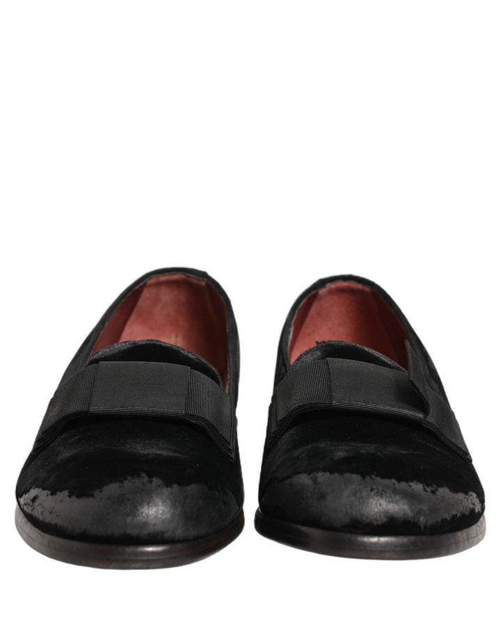 Dolce &amp; Gabbana Black Velvet Loafers Formal Men Dress Shoes