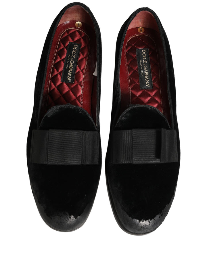 Dolce &amp; Gabbana Black Velvet Loafers Formal Men Dress Shoes