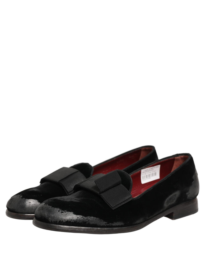 Dolce &amp; Gabbana Black Velvet Loafers Formal Men Dress Shoes