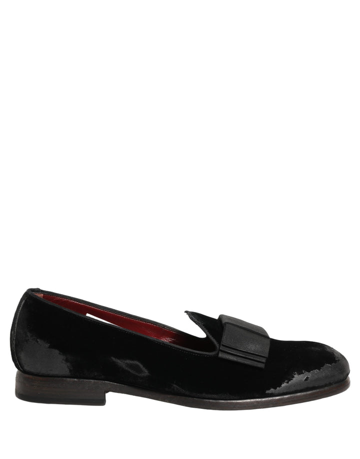 Dolce &amp; Gabbana Black Velvet Loafers Formal Men Dress Shoes