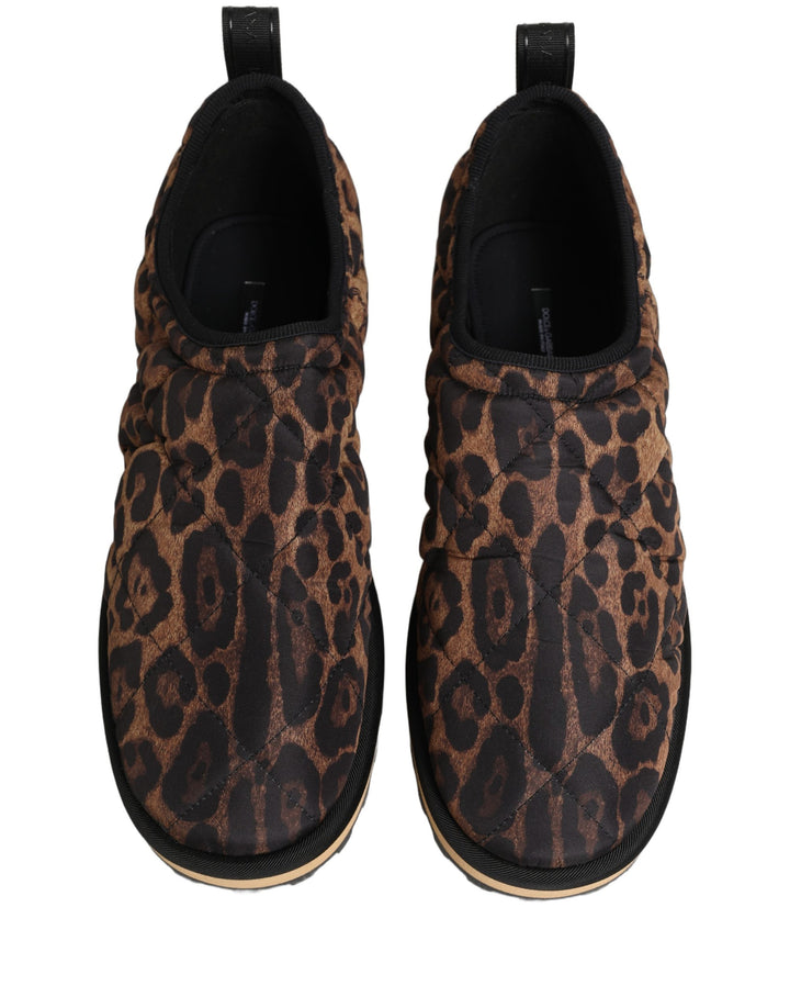 Dolce &amp; Gabbana Brown Leopard Print Quilted Men Sneakers Shoes