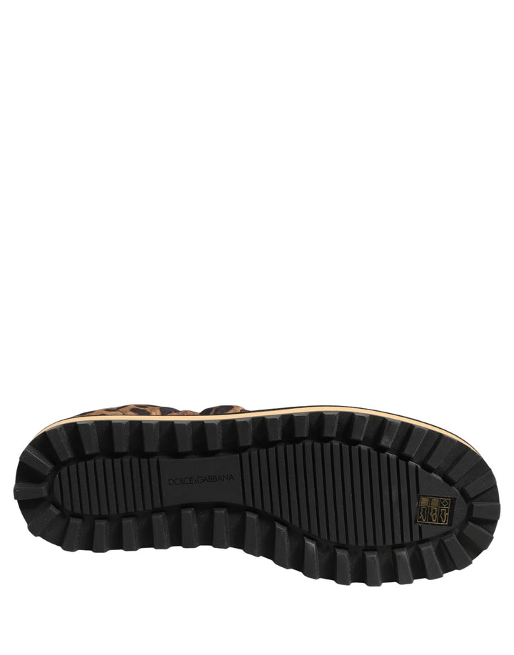 Dolce &amp; Gabbana Brown Leopard Print Quilted Men Sneakers Shoes
