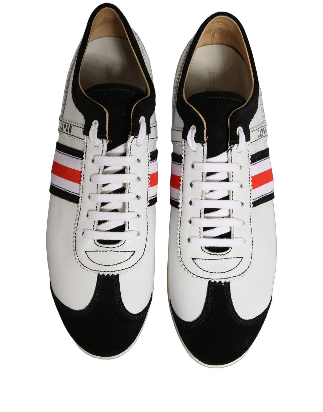 Dolce &amp; Gabbana Black White Leather Suede Low Top Sneakers Shoes