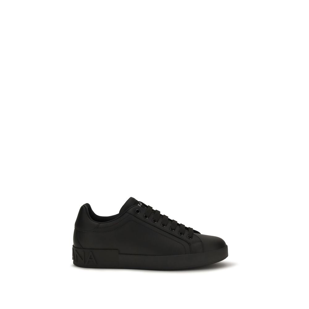 Dolce &amp; Gabbana Black Calf Leather Bos Taurus Low Top Sneakers