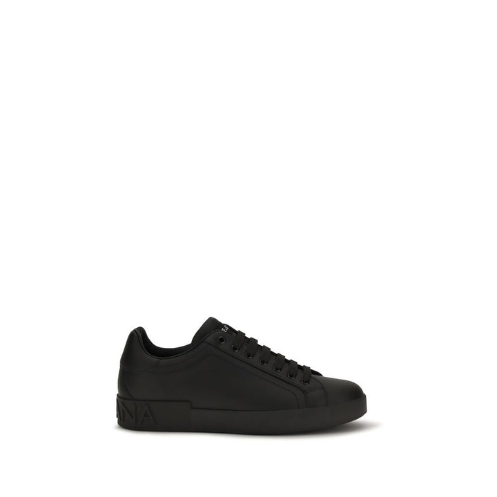 Dolce &amp; Gabbana Black Calf Leather Bos Taurus Low Top Sneakers