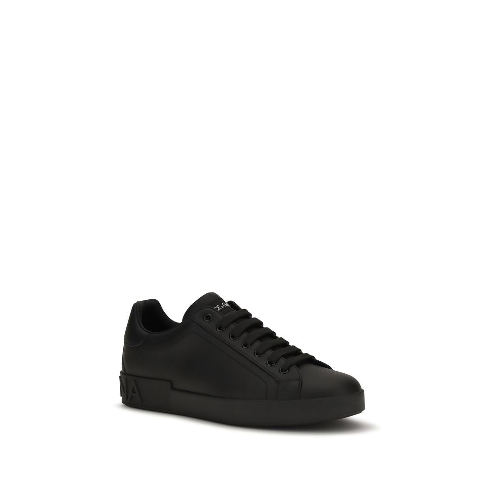 Dolce &amp; Gabbana Black Calf Leather Bos Taurus Low Top Sneakers