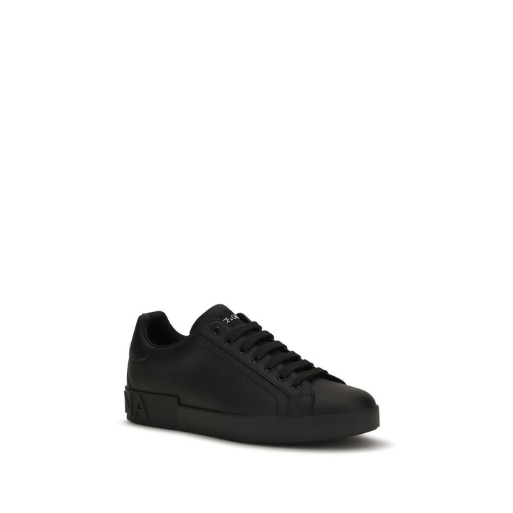 Dolce &amp; Gabbana Black Calf Leather Bos Taurus Low Top Sneakers