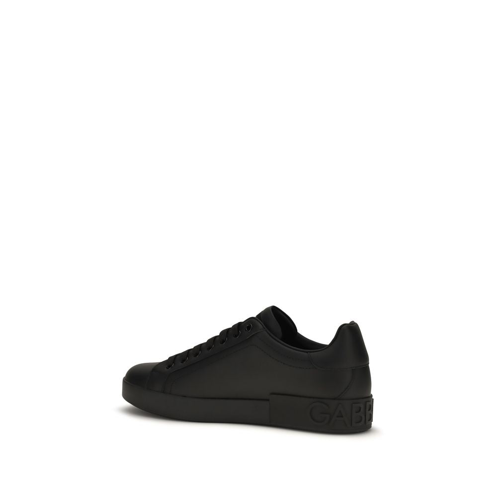 Dolce &amp; Gabbana Black Calf Leather Bos Taurus Low Top Sneakers