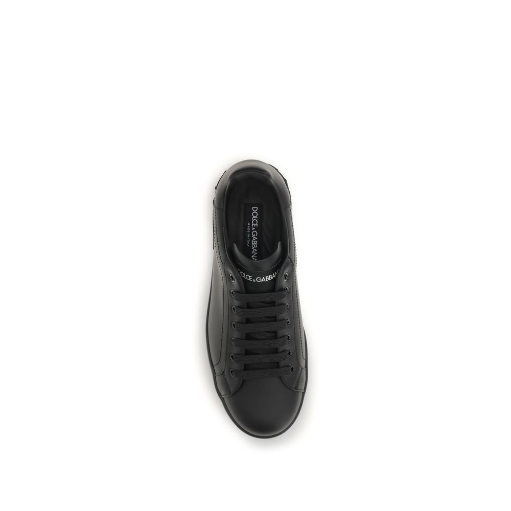 Dolce &amp; Gabbana Black Calf Leather Bos Taurus Low Top Sneakers