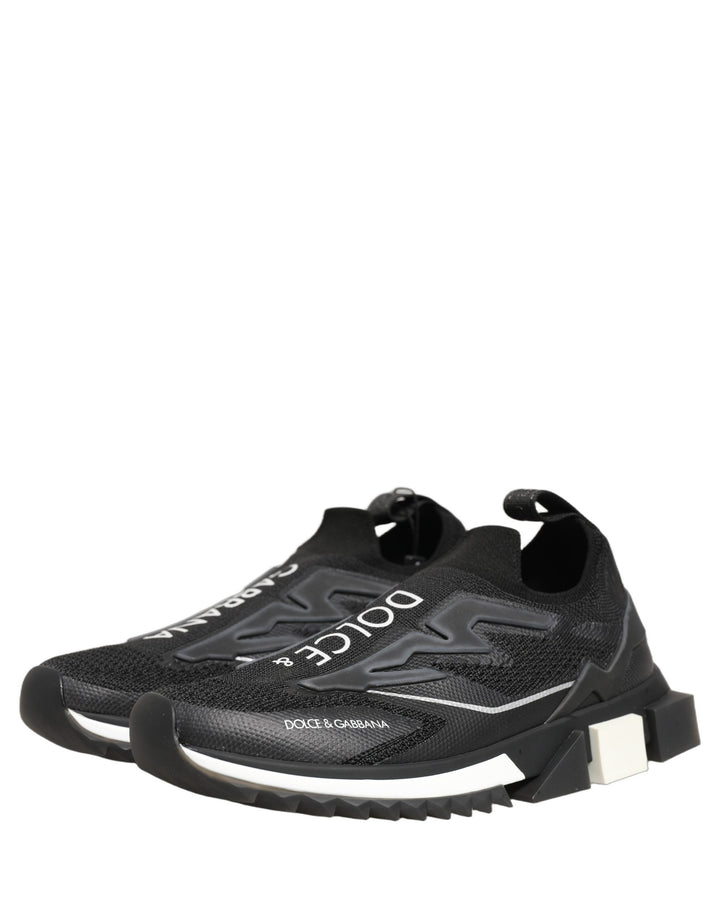 Dolce &amp; Gabbana Black White Sorrento Slip-On Logo Sneakers Shoes