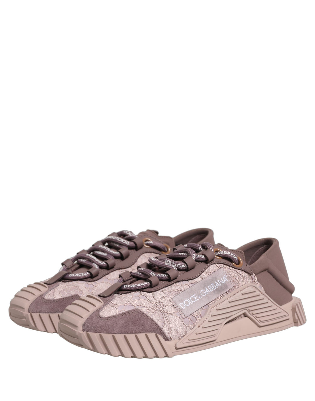 Dolce &amp; Gabbana Pink Lace NS1 Low Top Sneaker Sports Shoes
