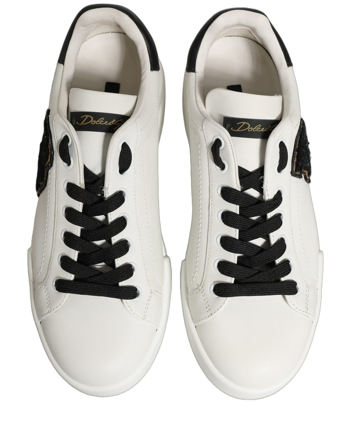 Dolce &amp; Gabbana White Leather DG Logo Low Top Sneakers Shoes