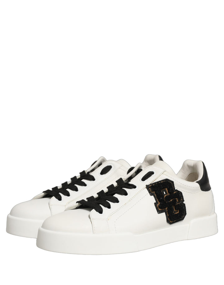 Dolce &amp; Gabbana White Leather DG Logo Low Top Sneakers Shoes