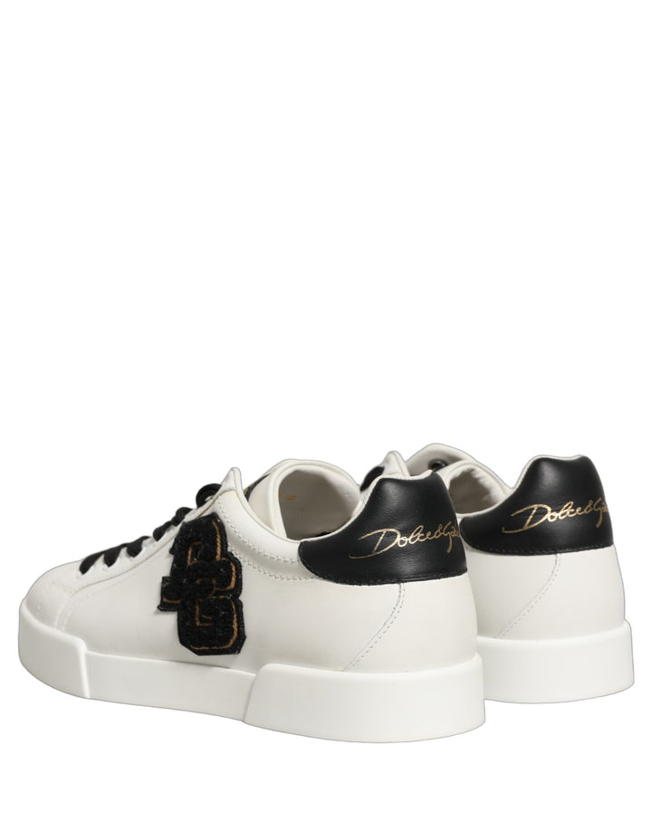 Dolce &amp; Gabbana White Leather DG Logo Low Top Sneakers Shoes