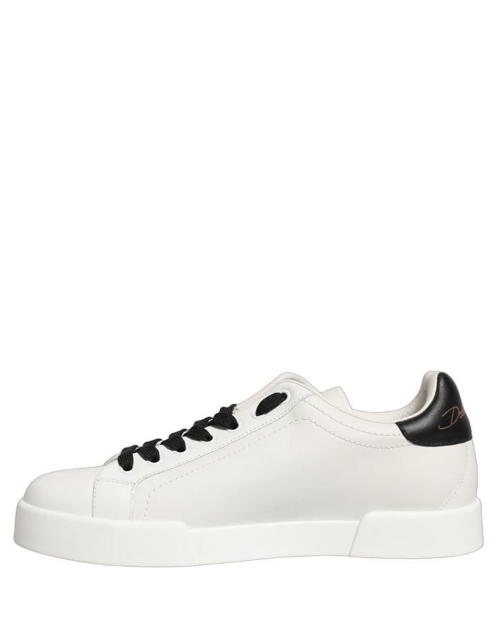 Dolce &amp; Gabbana White Leather DG Logo Low Top Sneakers Shoes