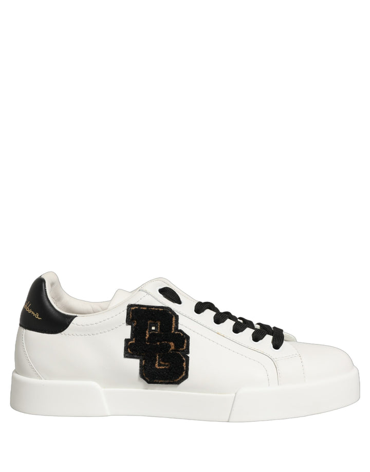 Dolce &amp; Gabbana White Leather DG Logo Low Top Sneakers Shoes
