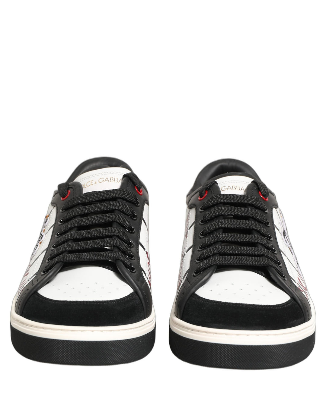 Dolce &amp; Gabbana White Black DG Logo King Patch Low-Top Sneaker Shoes