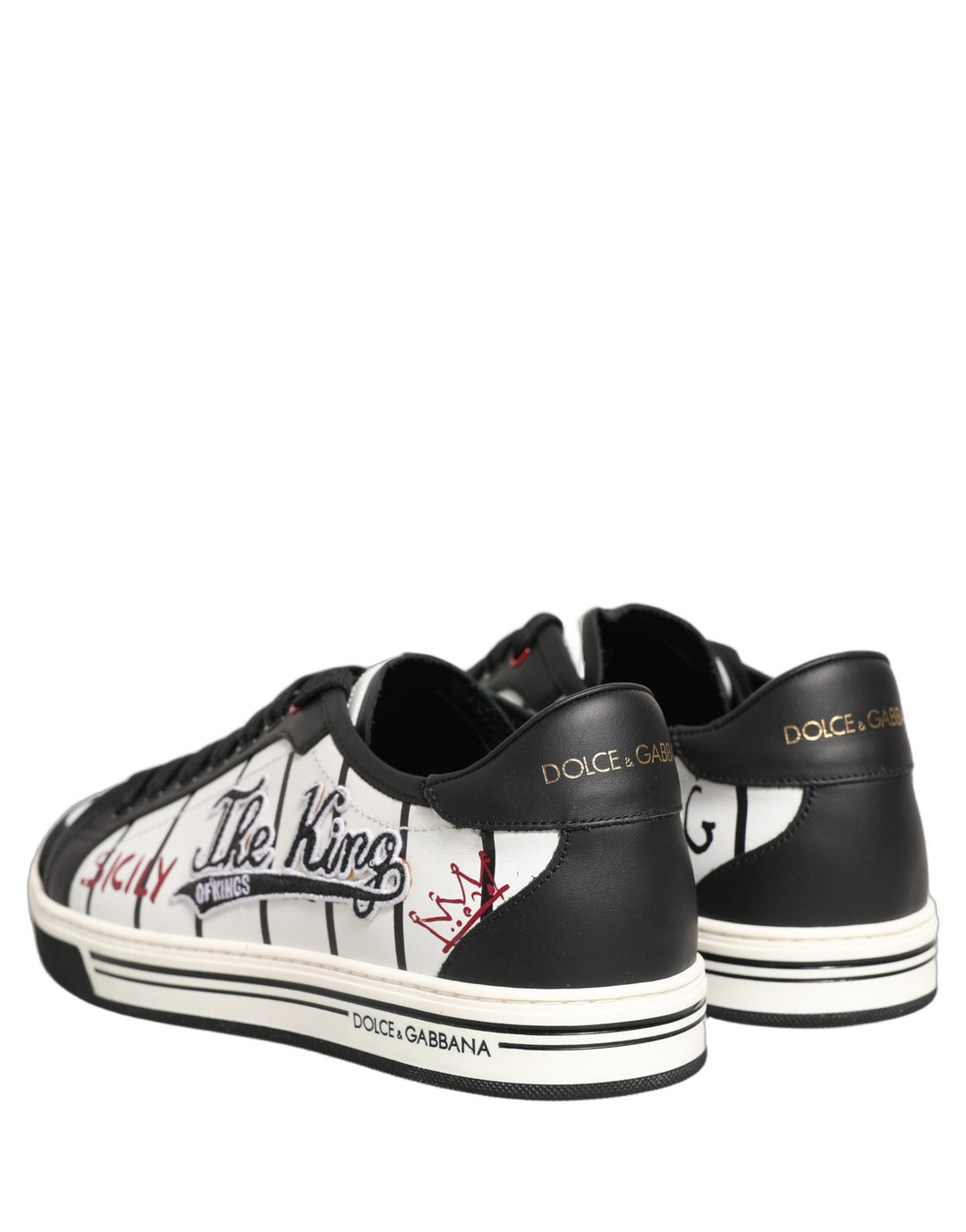 Dolce &amp; Gabbana White Black DG Logo King Patch Low-Top Sneaker Shoes