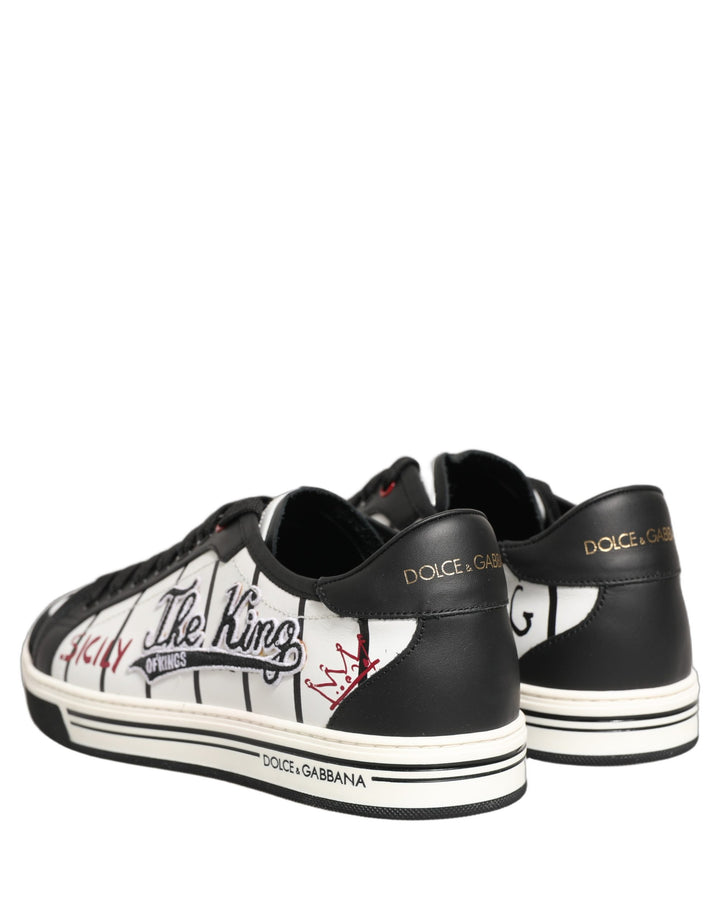 Dolce &amp; Gabbana White Black DG Logo King Patch Low-Top Sneaker Shoes