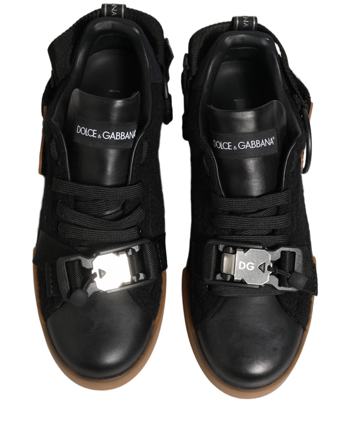 Dolce &amp; Gabbana Black Leather Low Trainers Men Sneakers Shoes
