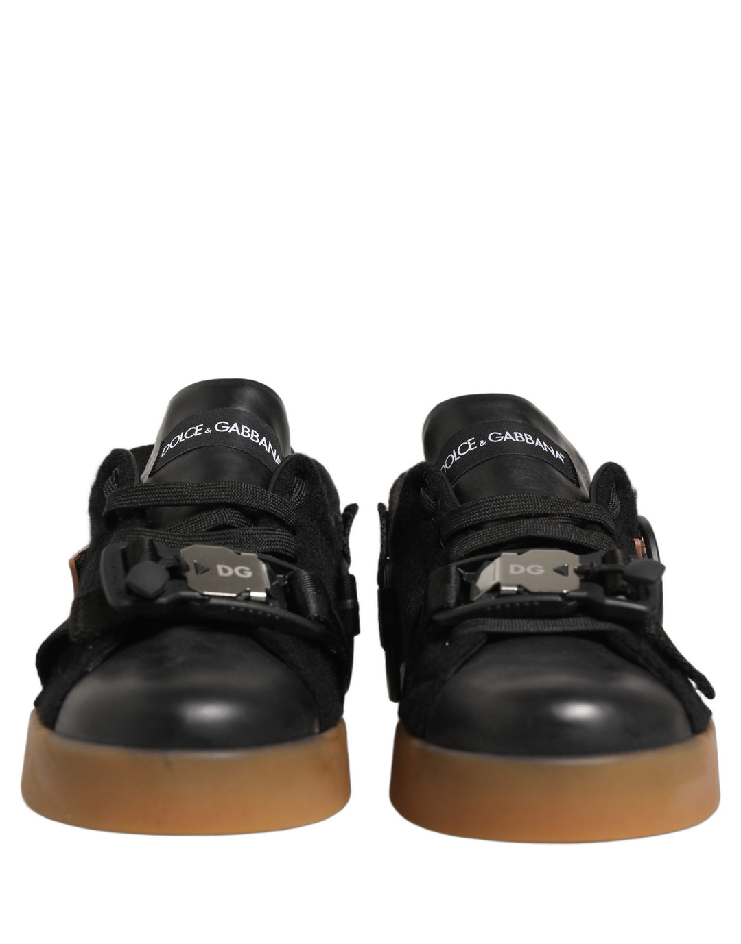 Dolce &amp; Gabbana Black Leather Low Trainers Men Sneakers Shoes