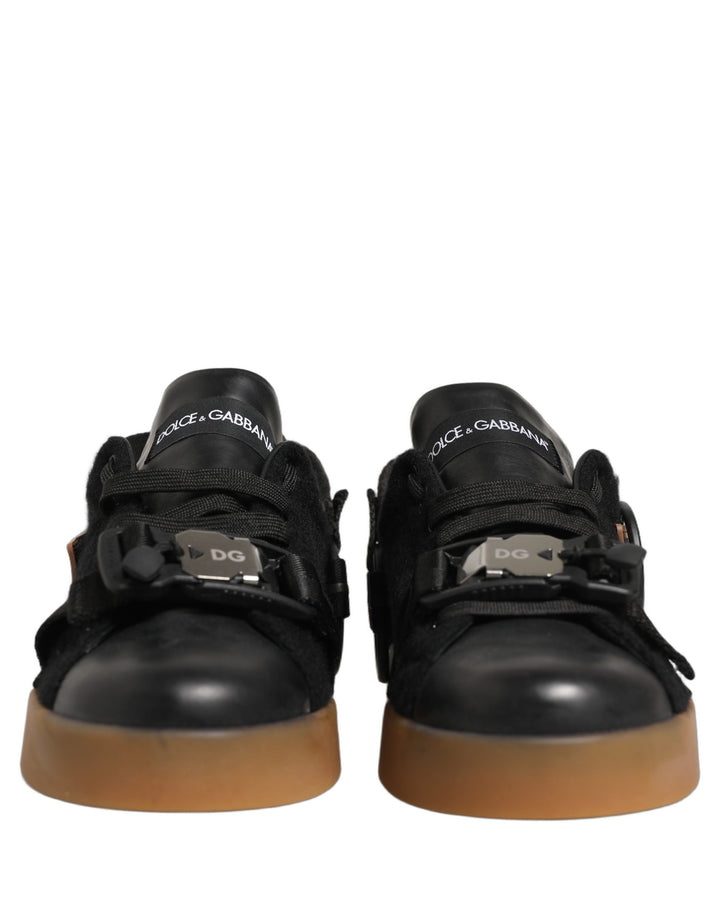 Dolce &amp; Gabbana Black Leather Low Trainers Men Sneakers Shoes