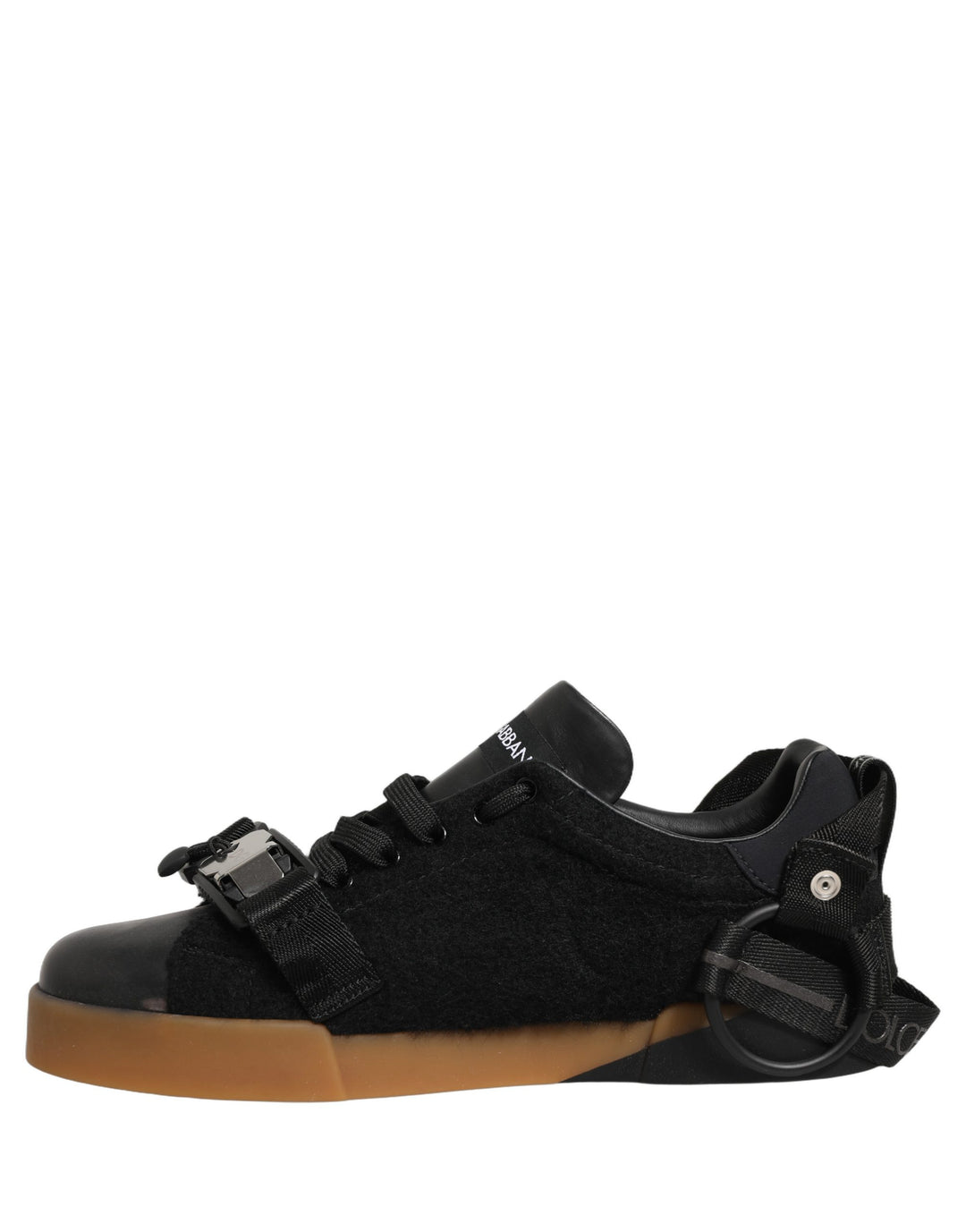 Dolce &amp; Gabbana Black Leather Low Trainers Men Sneakers Shoes