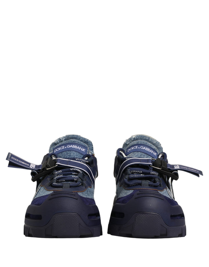Dolce &amp; Gabbana Blue Airmaster Panelled Low Top Denim Sneakers Shoes
