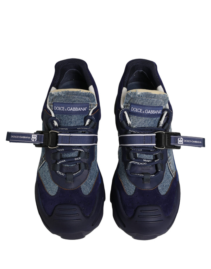 Dolce &amp; Gabbana Blue Airmaster Panelled Low Top Denim Sneakers Shoes