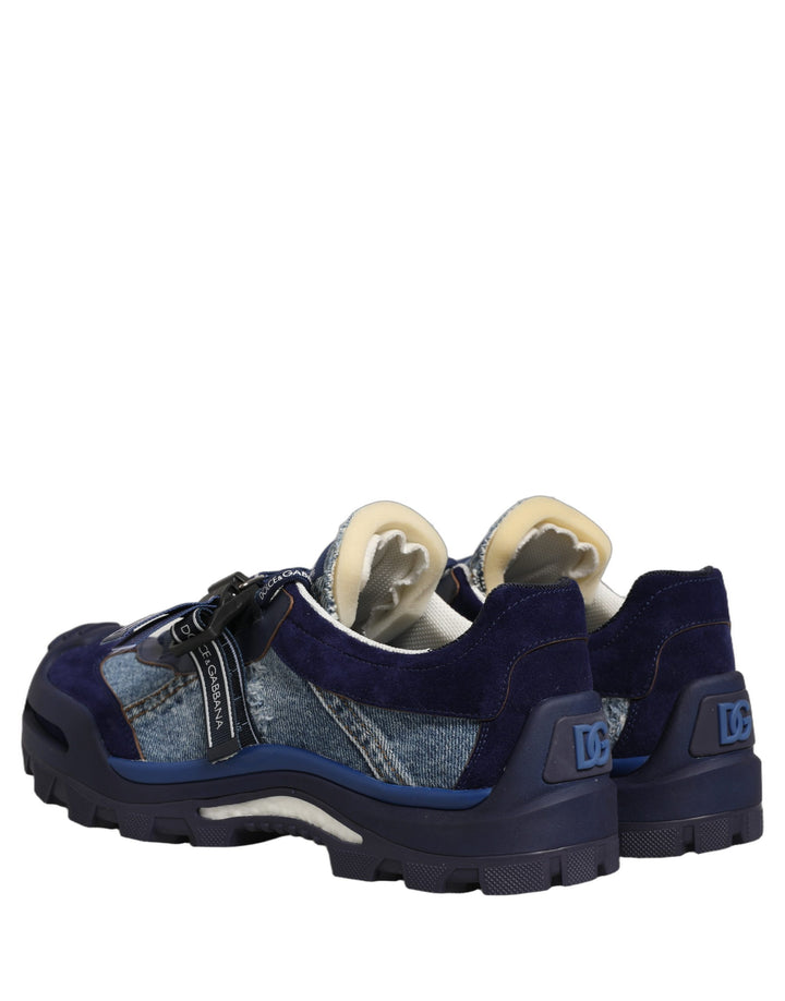 Dolce &amp; Gabbana Blue Airmaster Panelled Low Top Denim Sneakers Shoes