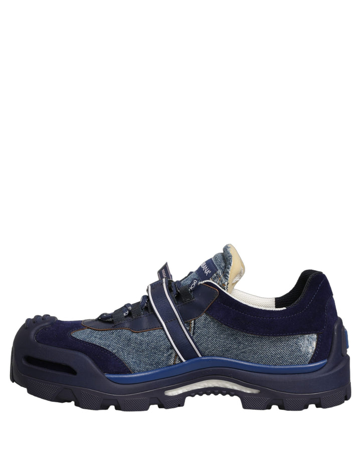 Dolce &amp; Gabbana Blue Airmaster Panelled Low Top Denim Sneakers Shoes