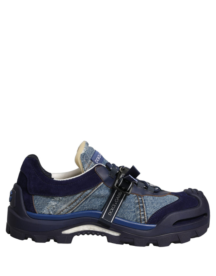 Dolce &amp; Gabbana Blue Airmaster Panelled Low Top Denim Sneakers Shoes
