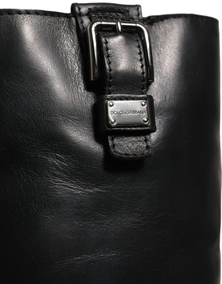 Dolce &amp; Gabbana Black Leather Buckle Detail Mid Calf Boots Shoes
