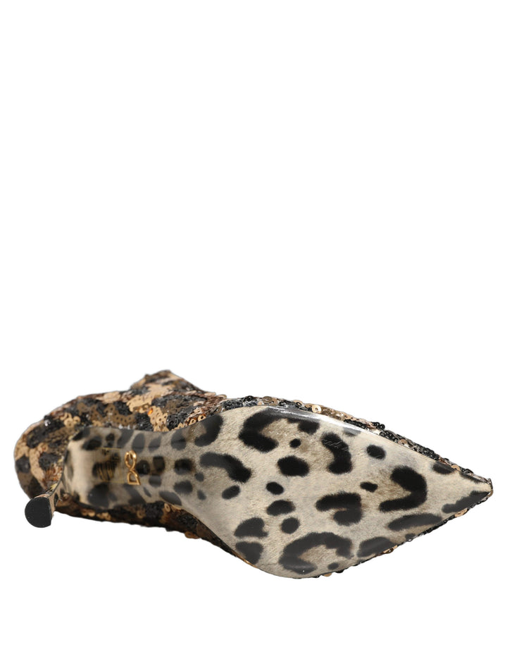 Dolce &amp; Gabbana Gold Leopard Sequin Sock Ankle Boots Shoes
