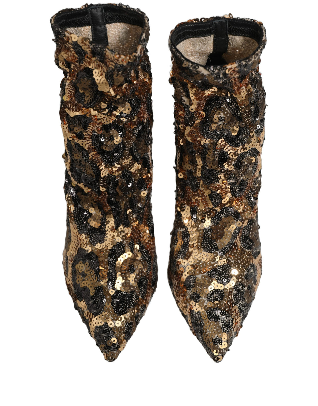 Dolce &amp; Gabbana Gold Leopard Sequin Sock Ankle Boots Shoes