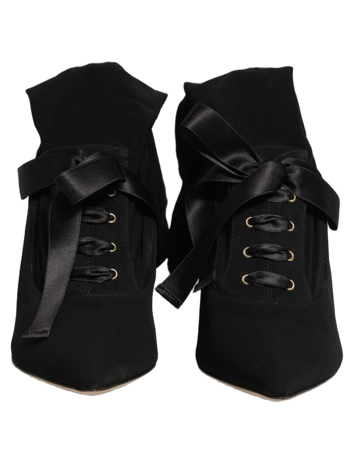 Dolce &amp; Gabbana Black Stiletto Heels Mid Calf Boots Shoes