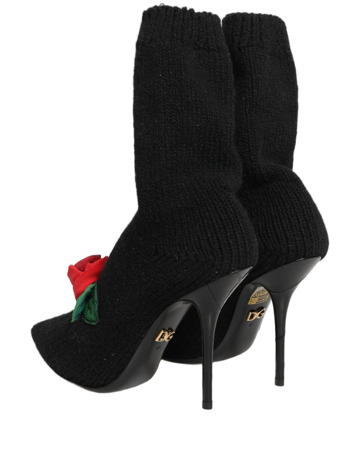 Dolce &amp; Gabbana Black Stiletto Heels Mid Calf Boots Shoes