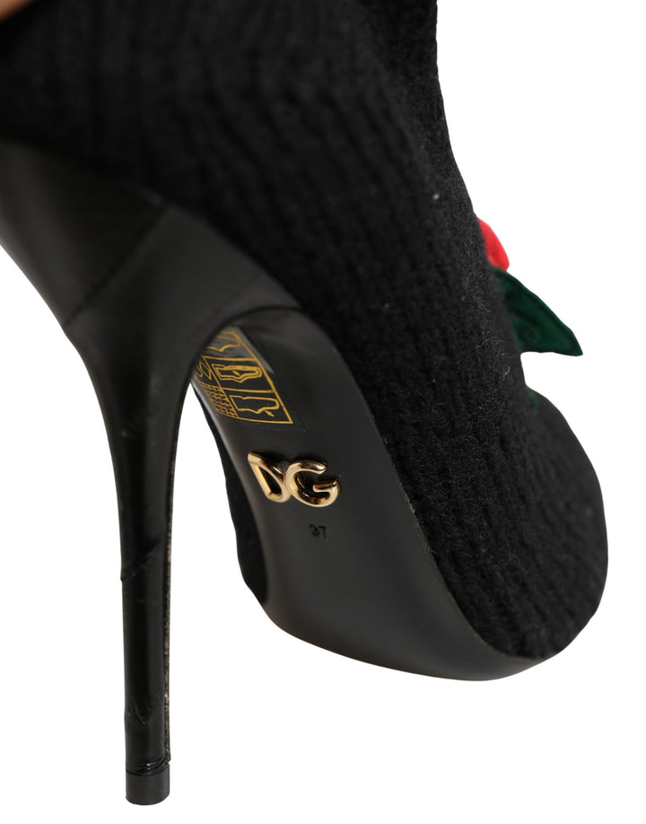 Dolce &amp; Gabbana Black Stiletto Heels Mid Calf Boots Shoes