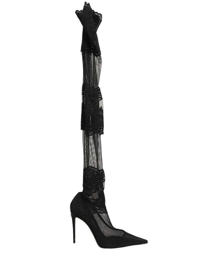 Dolce &amp; Gabbana Black Over The Knee Sock Pumps Boots Shoes