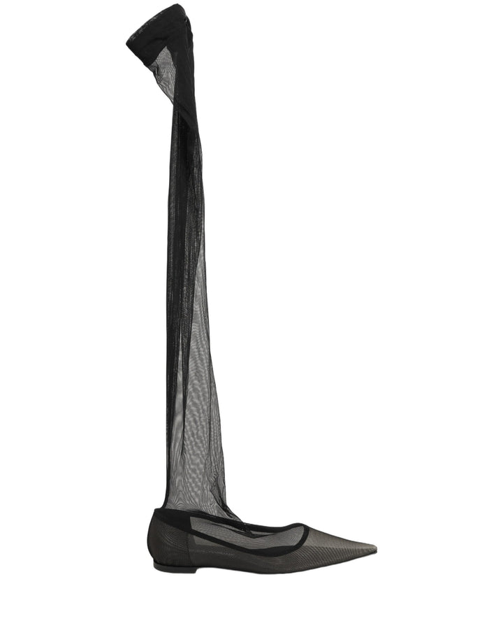 Dolce &amp; Gabbana Black Over The Knee Tulle Flats Boots Shoes