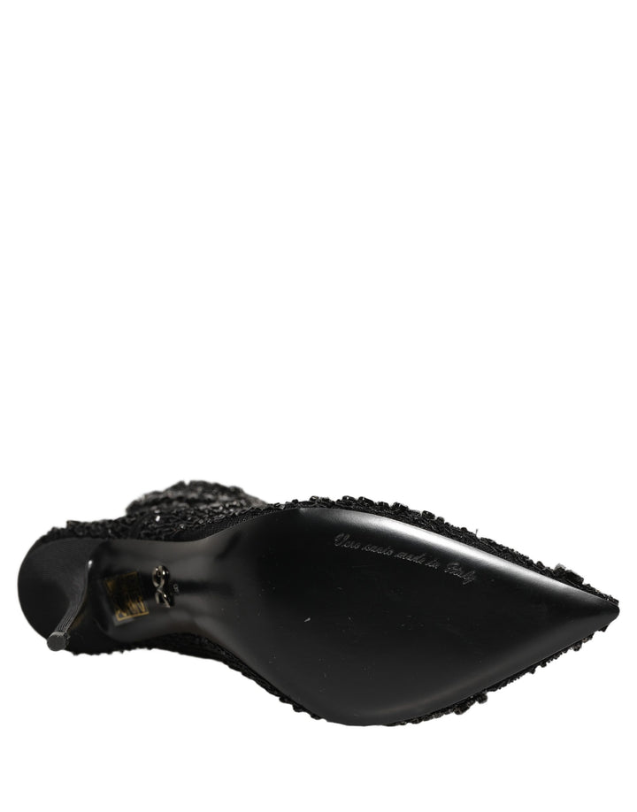 Dolce &amp; Gabbana Black Embellished Mesh Ankle Boots Shoes