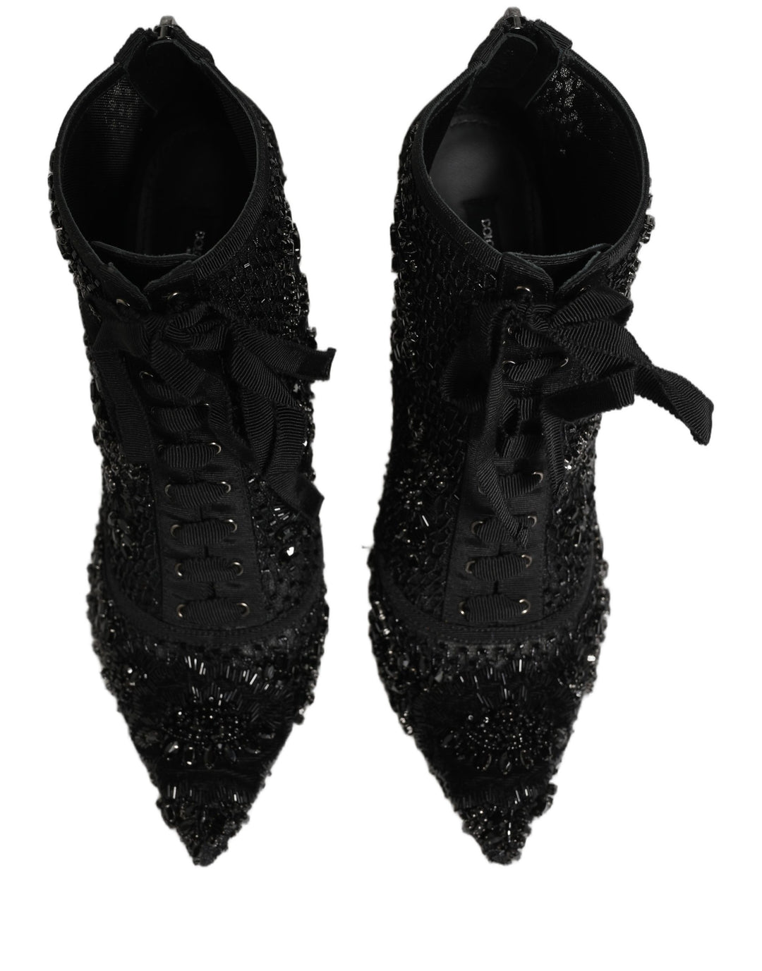 Dolce &amp; Gabbana Black Embellished Mesh Ankle Boots Shoes