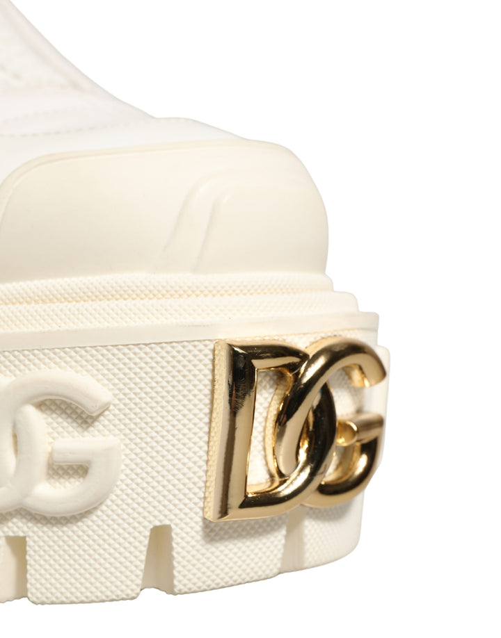 Dolce &amp; Gabbana White Leather Rubber Logo Ankle Boots Shoes