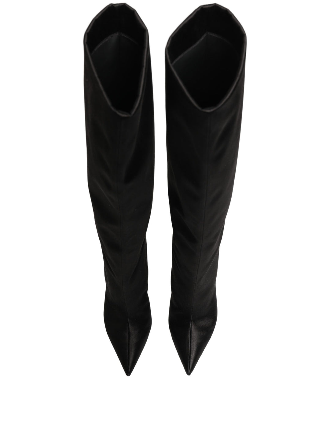 Dolce &amp; Gabbana Black Satin Knee High Stiletto Boots Shoes