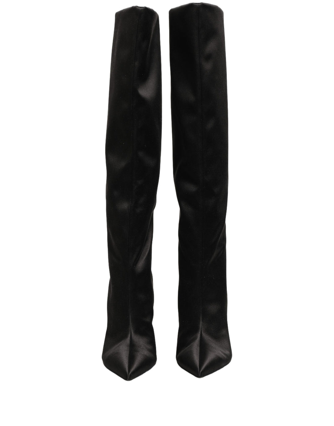 Dolce &amp; Gabbana Black Satin Knee High Stiletto Boots Shoes