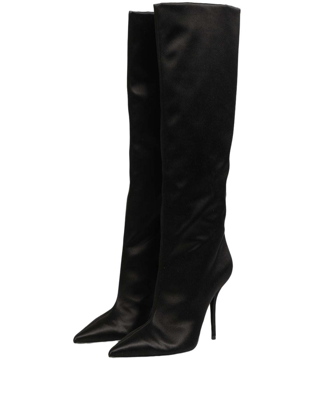 Dolce &amp; Gabbana Black Satin Knee High Stiletto Boots Shoes