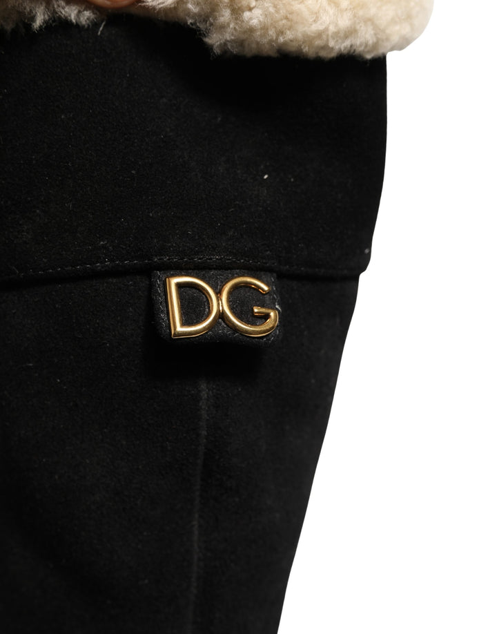Dolce &amp; Gabbana Suede Leather Knee High Boots Black